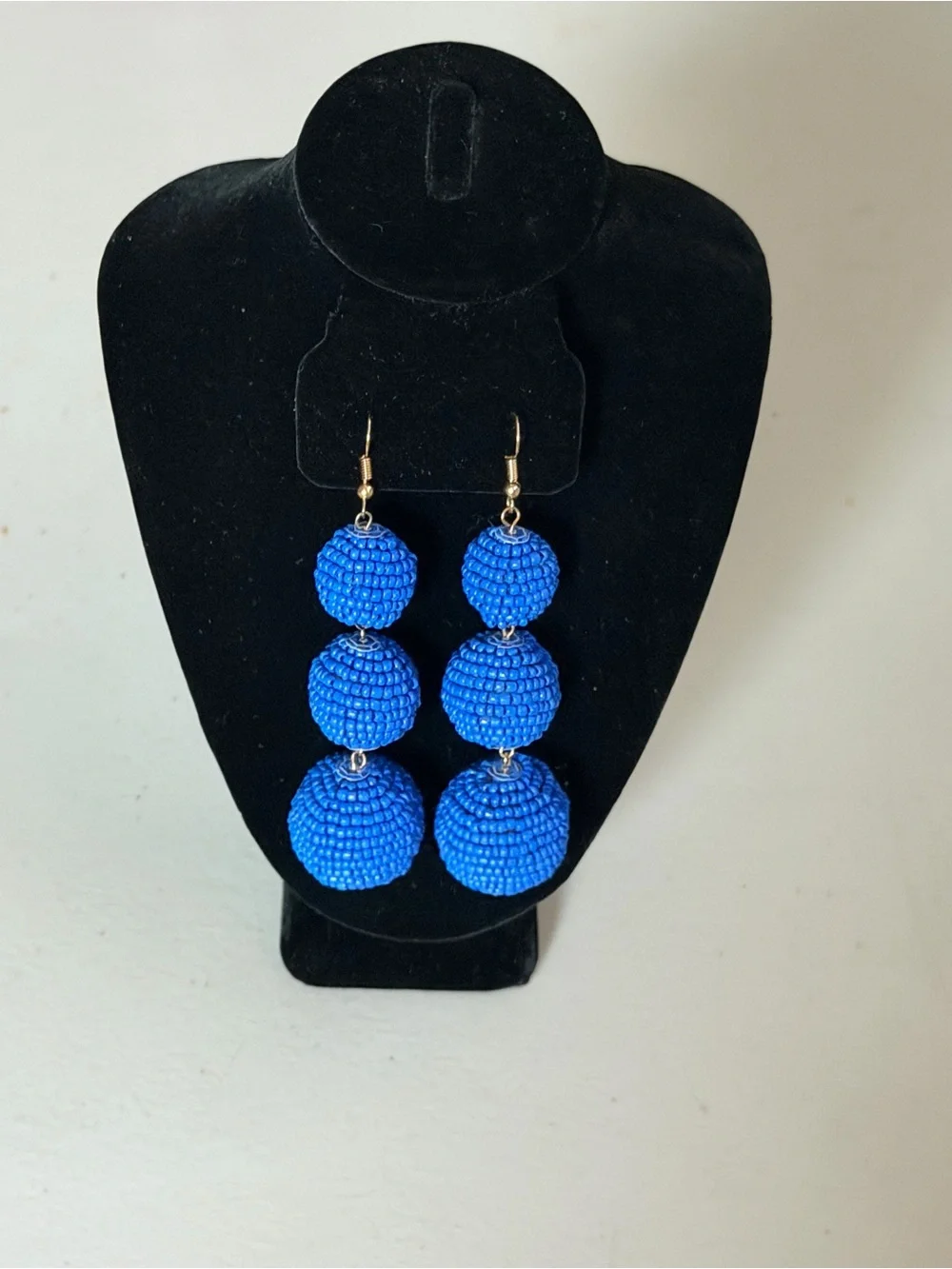 Handmade Royal Blue Triple Bead Drop Earrings